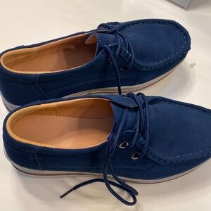 Navy Women's faux Suede Wedge Loafers